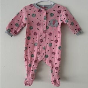 Pekkle Pink Elephant Accent Footed One-Piece for Baby